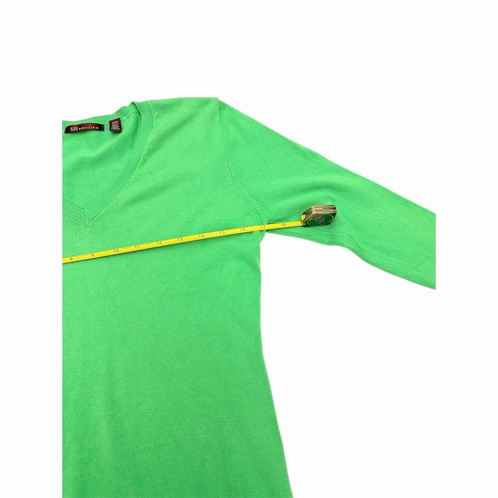 525 America Bright Green V-Neck Knit Sweater Size S 3/4 Sleeve Preppy Layering - Picture 3 of 8